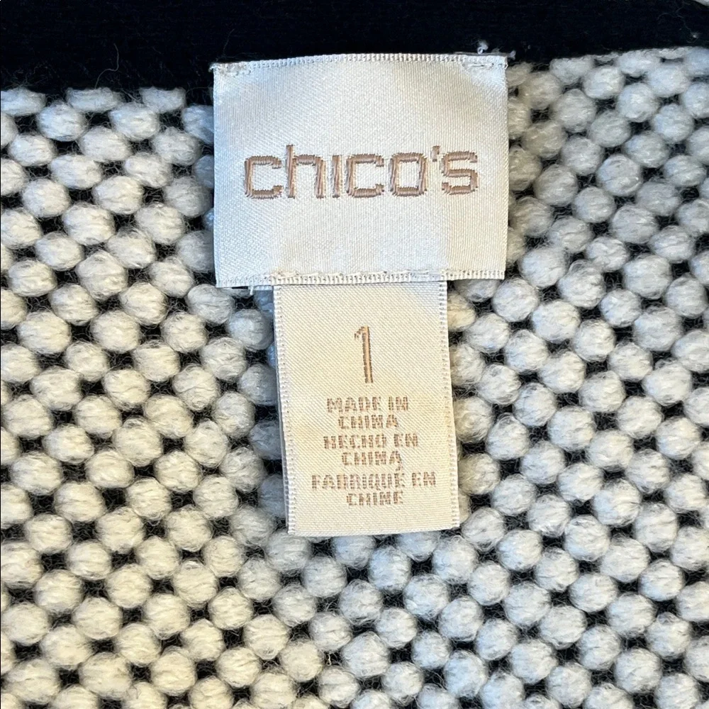 Chico's Black and Winter White Knit Vest with Leather Trim - Picture 6 of 8